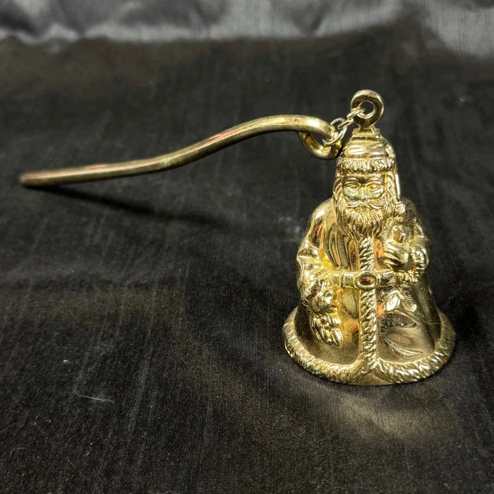 Godinger Santa Claus Candle Snuffer Gold Tone Christmas Holiday Decor Bell Snuff